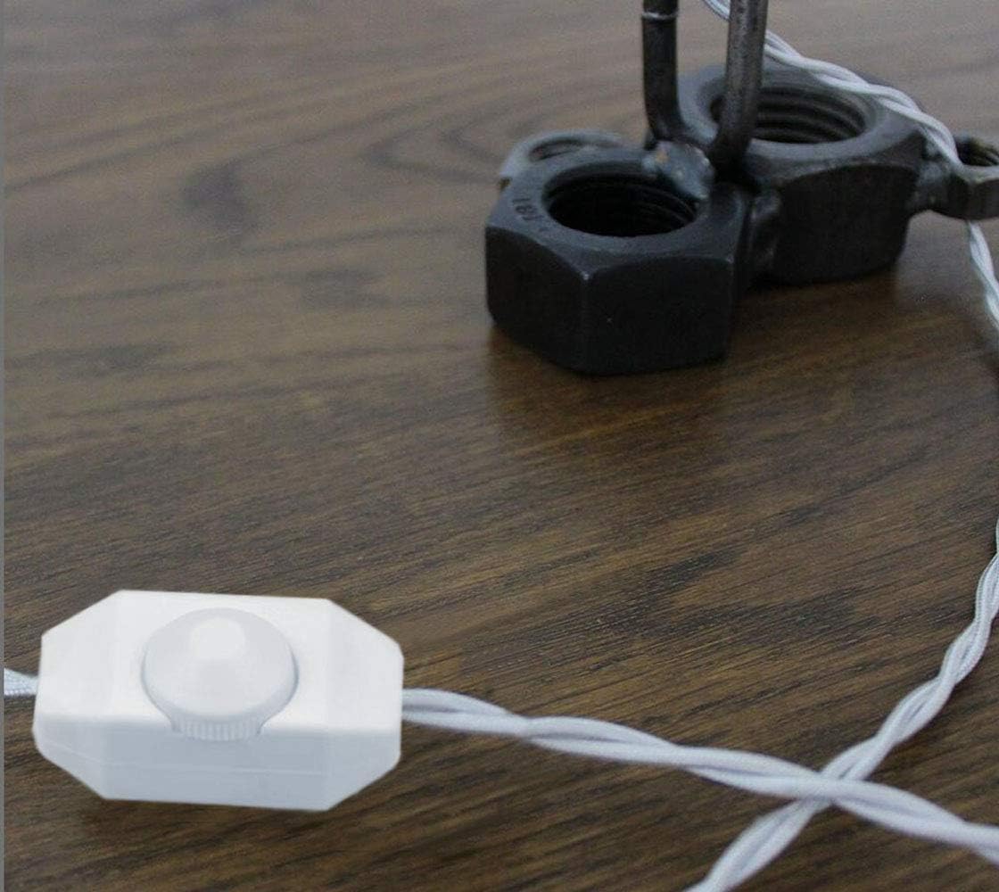 Kiven 8.2ft Twisted Rayon Cloth Covered Cord Set with Dimmer Switch Installed,White