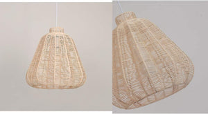 Natural rattan pendant light for modern farmhouse style, compatible with track lighting systems.