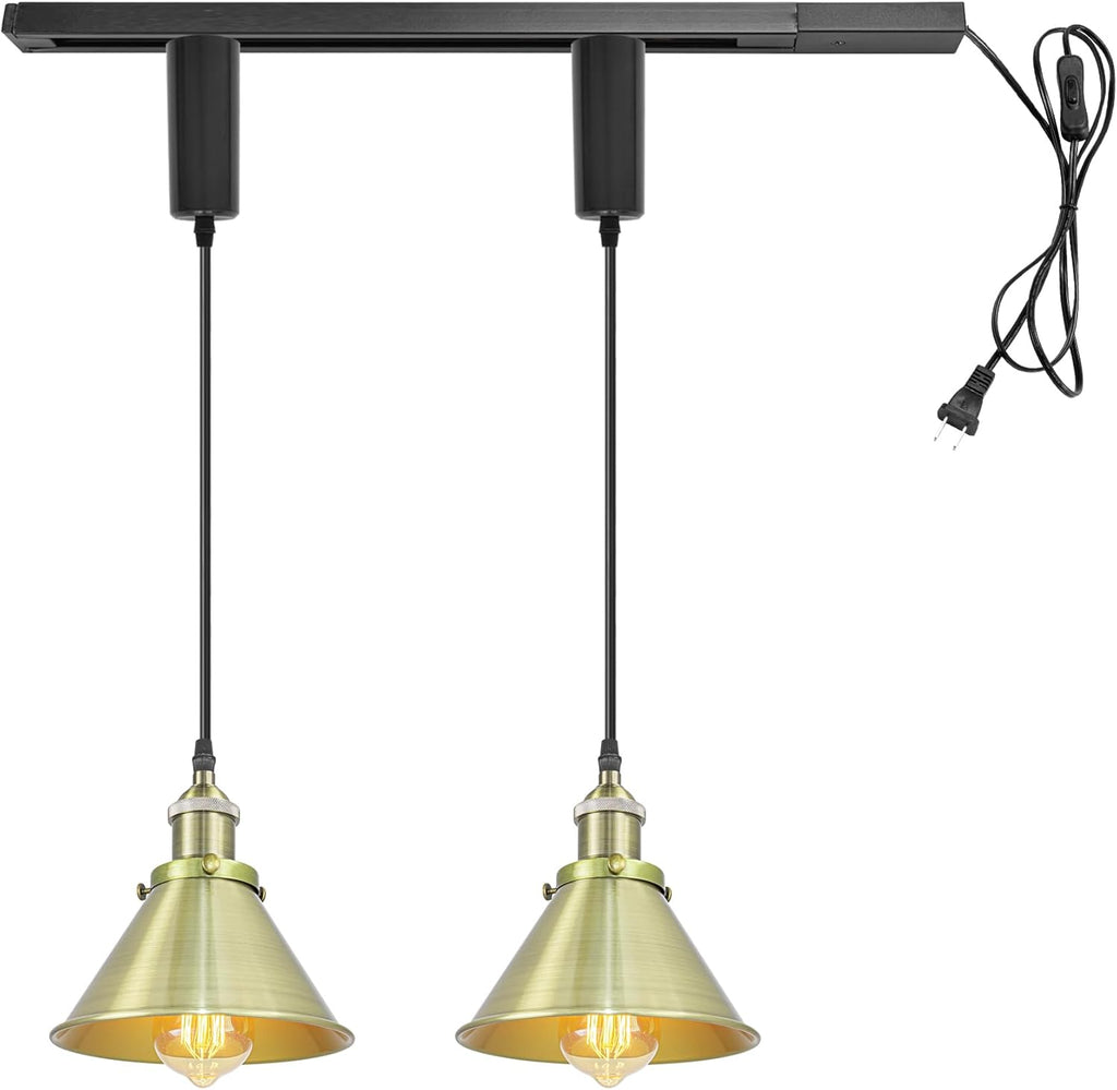 Pack of 3 Adjusted Wire Length H-Type Track Pendant Light 3.9 Ft Twisted Cord E26 Base Industrial Design Black Metal Pendant Light Fixture for Loft Aisle Bar(No Bulb & Track Lighting Rails)