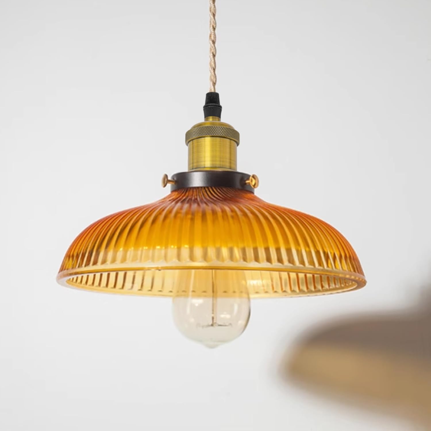 Kiven 1-Pack 10" Clear Amber Glass Scalloped Lamp Shade Replacement, Brown Ribbed Glass Lampshade Cover, DIY Torchiere Shade Decorative for Pendant Light Table Lamp Swag Ceiling Lamp Wall Sconce