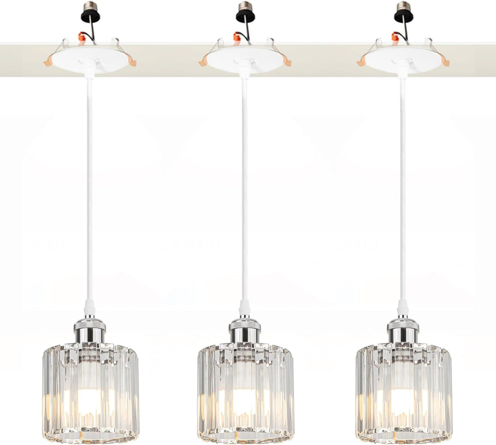 Kiven crystal pendant lighting, black finish, for recessed lighting replacement, E26 adapter, ideal for kitchen.