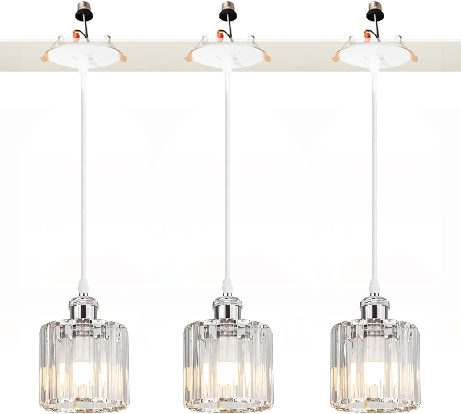 Kiven crystal pendant lighting, black finish, for recessed lighting replacement, E26 adapter, ideal for kitchen.