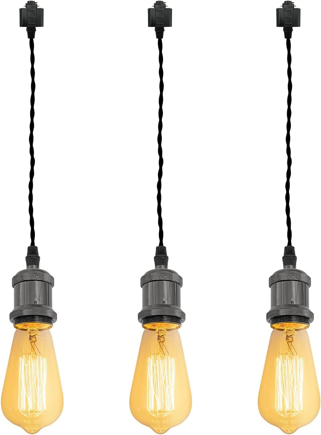 Kiven H-Type Wire Track Light Pendants for Restaurant Decorative Pendant Light Industrial 15.7 Inch Cord Length Black Weave Rope 3 Pack (Bulb Not Included)