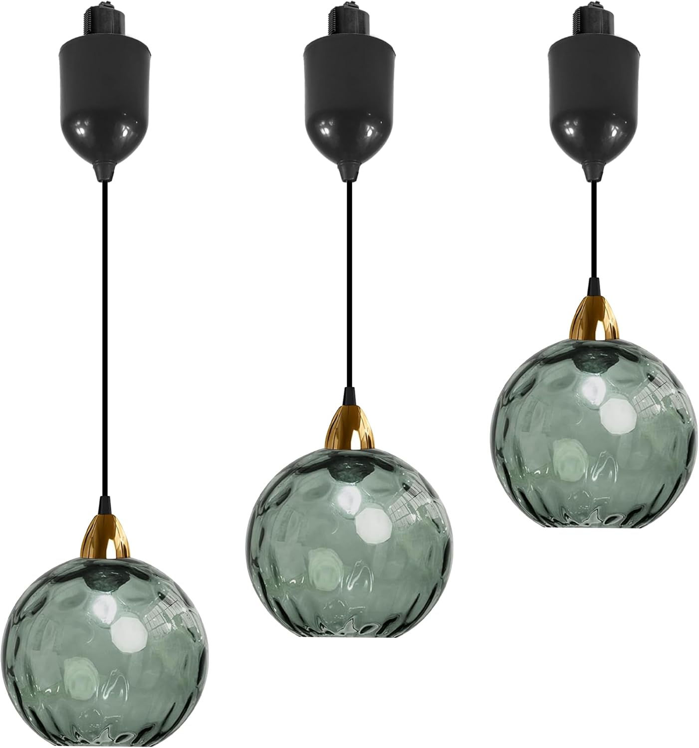 Adjustable Height Juno Track Lighting Pendants, 4 ft Cord, J-Type Dimmable Vintage Metal E26 Socket Chandeliers Orange Hammered Glass Globe for Bar 3 Lights Kitchen Ceiling