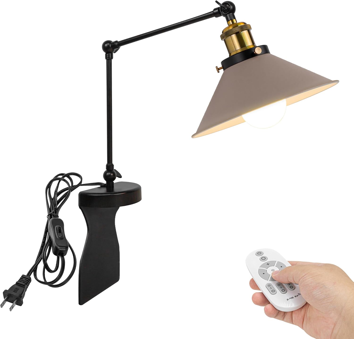 Kiven Headboard Reading Light, Dimmable LED Book Reading Lamp, Modern Nightstand Lamp with Adjustable Swing Arm, 8.2ft Cord, Remote Control for Reading Bedside Side Table Desk, Black