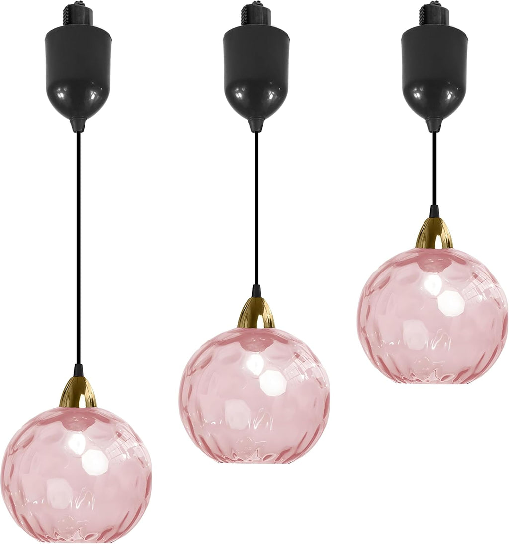 Adjustable Height Juno Track Lighting Pendants, 4 ft Cord, J-Type Dimmable Vintage Metal E26 Socket Chandeliers Orange Hammered Glass Globe for Bar 3 Lights Kitchen Ceiling