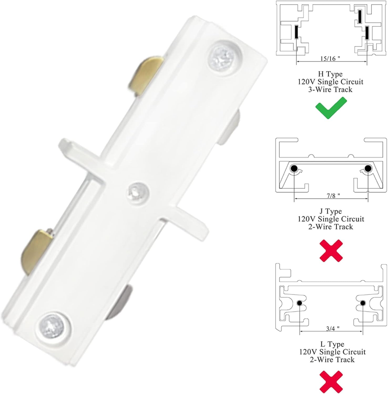 H Track Lighting Live End Cord Kit, 1PCS 4.9FT Track Live End Connector with Cord Plug for H Type Single Circuit 3-Wire-1 Track Lighting System, White
