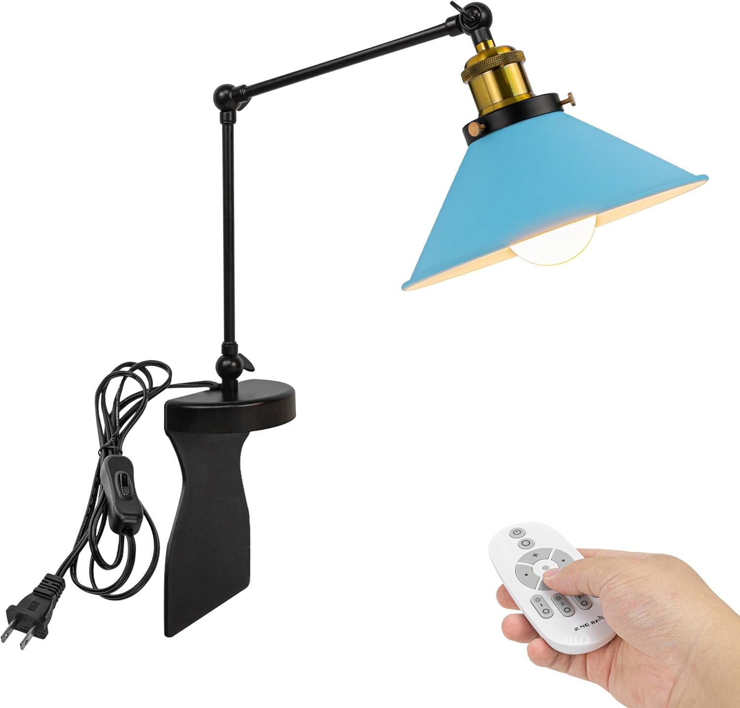 Kiven Headboard Reading Light, Dimmable LED Book Reading Lamp, Modern Nightstand Lamp with Adjustable Swing Arm, 8.2ft Cord, Remote Control for Reading Bedside Side Table Desk, Black