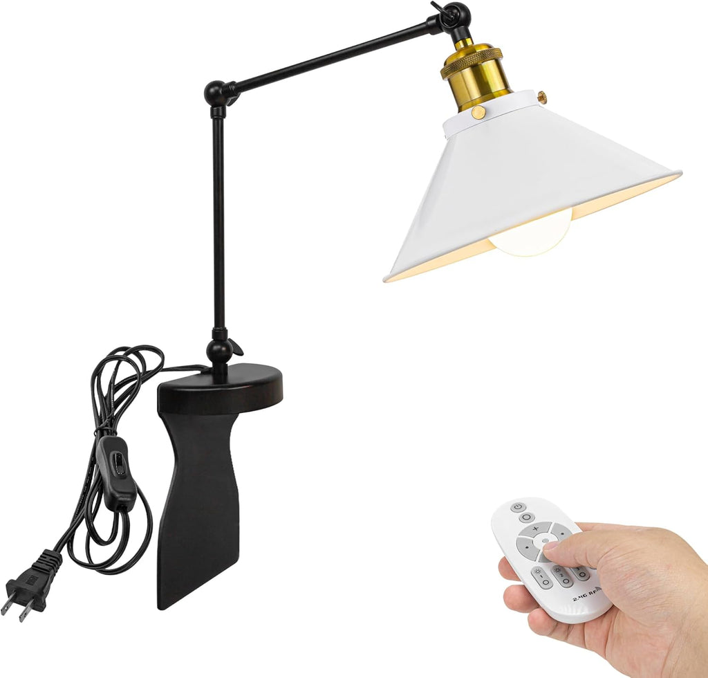 Kiven Headboard Reading Light, Dimmable LED Book Reading Lamp, Modern Nightstand Lamp with Adjustable Swing Arm, 8.2ft Cord, Remote Control for Reading Bedside Side Table Desk, Black