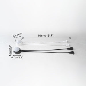 2-Pack Waterproof Infrared Body Sensor Switch with plug extension cord, black and white, showing dimensions.