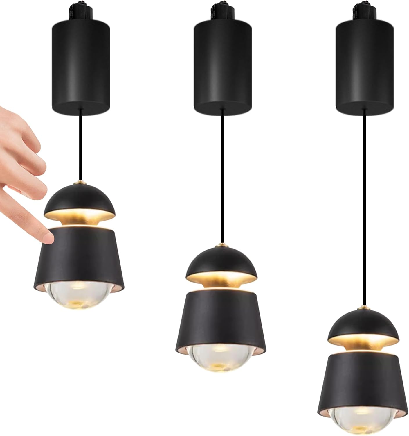 Kiven Adjustable Height Touch Control Track Pendnat Light J-Type Retractable Lift Track LED Macaron Indoor Island Light Accent 3000K Warm White Modern Bell Shape UP-Downlight, White, 3 Lights