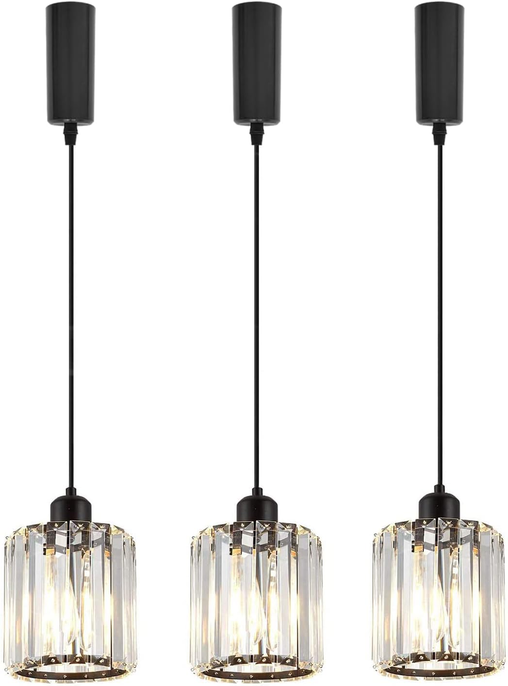Kiven 3-Lights H Track Lighting Pendant, Oil Rubbed Bronze Finish with Crystal Prism Glass for Kitchen Island Counter Bar Dining Room Bedroom(Bulb & Track Rail Not Included)