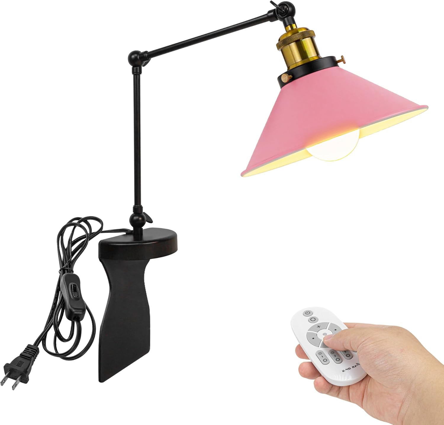 Kiven Headboard Reading Light, Dimmable LED Book Reading Lamp, Modern Nightstand Lamp with Adjustable Swing Arm, 8.2ft Cord, Remote Control for Reading Bedside Side Table Desk, Black