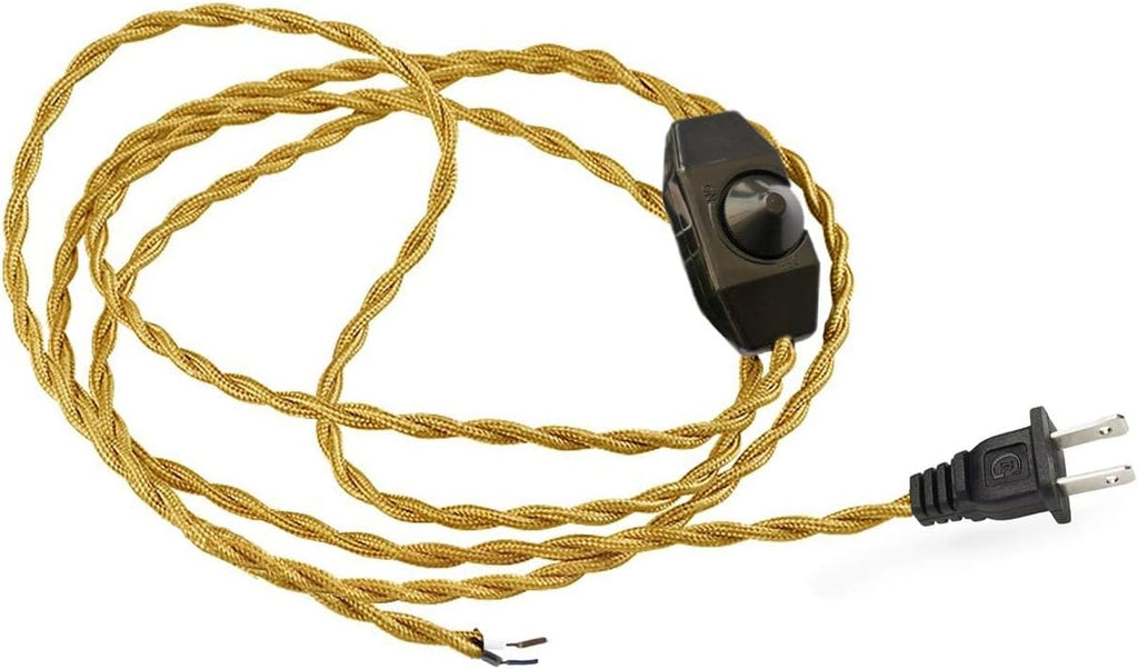 Kiven 8.2ft Twisted Rayon Cloth Covered Cord Set with Dimmer Switch Installed,White