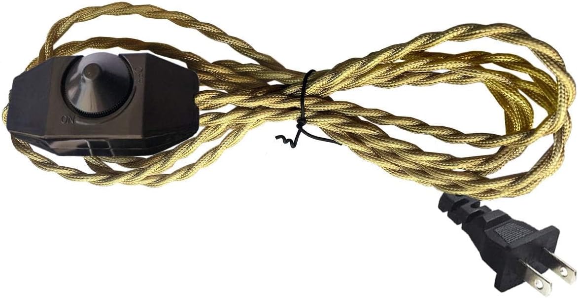 Kiven 8.2ft Twisted Rayon Cloth Covered Cord Set with Dimmer Switch Installed,White