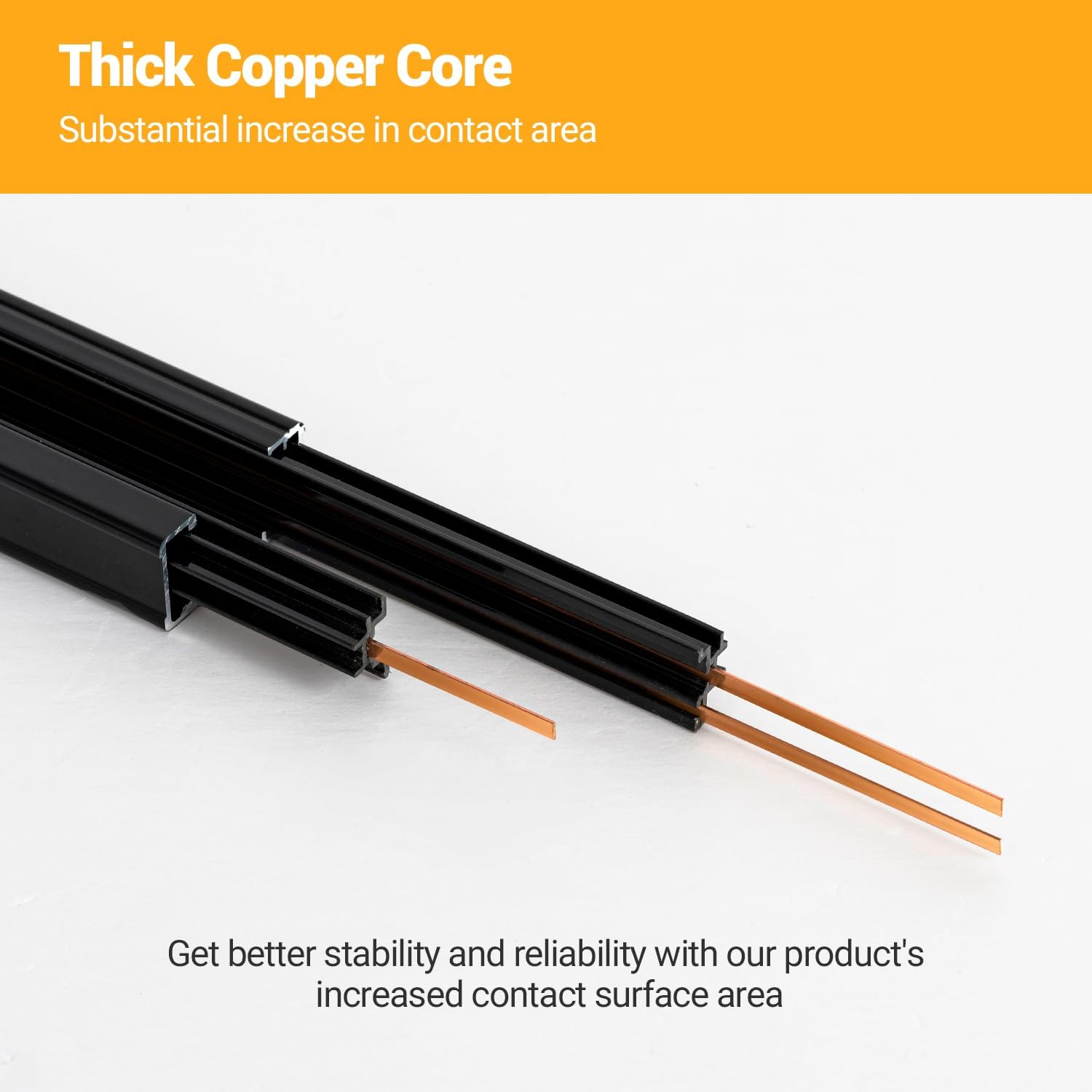 Black track lighting with a thick copper core for increased contact area and reliability. From Kiven Lighting.