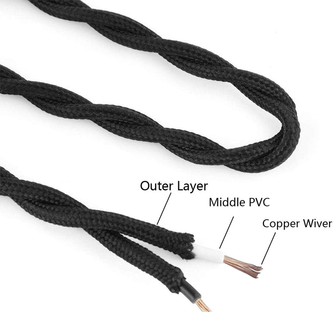 Kiven Gold Cloth Covered Lamp Cord - 6 ft -Vintage Electrical Cord Braided Electrical Wire Equipped w/a Standard USA Plug and ON/Off Switch for DIY Antique Industrial Lighting Project