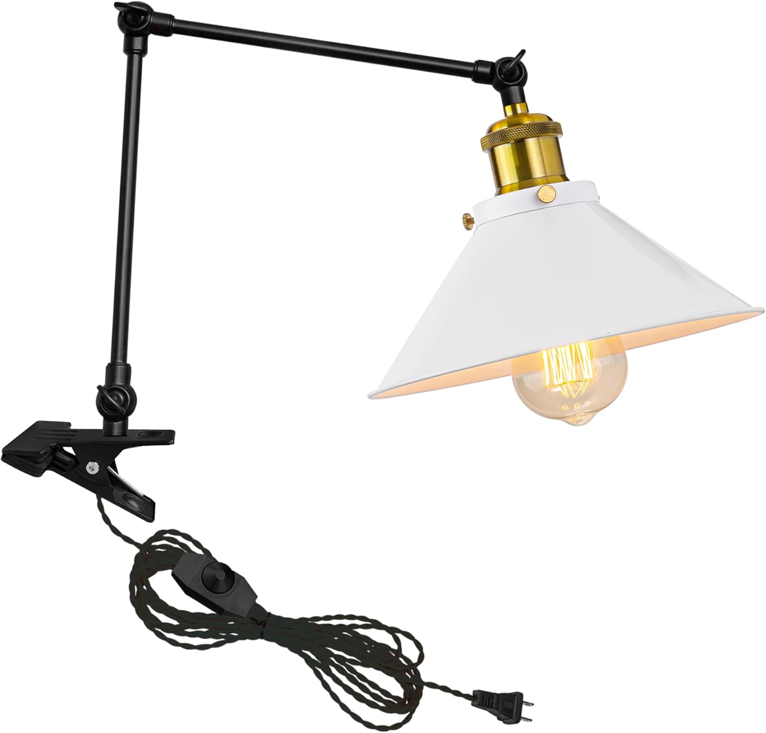 Kiven Plug-in Modern Clip-on Desk Lamp, 1-Light Nightstand Lamp with Flexible Arm, 8.2FT Plug in Cord, Decorative Clamp Lamp for Office Home Bookshelf Bedside Green Finish