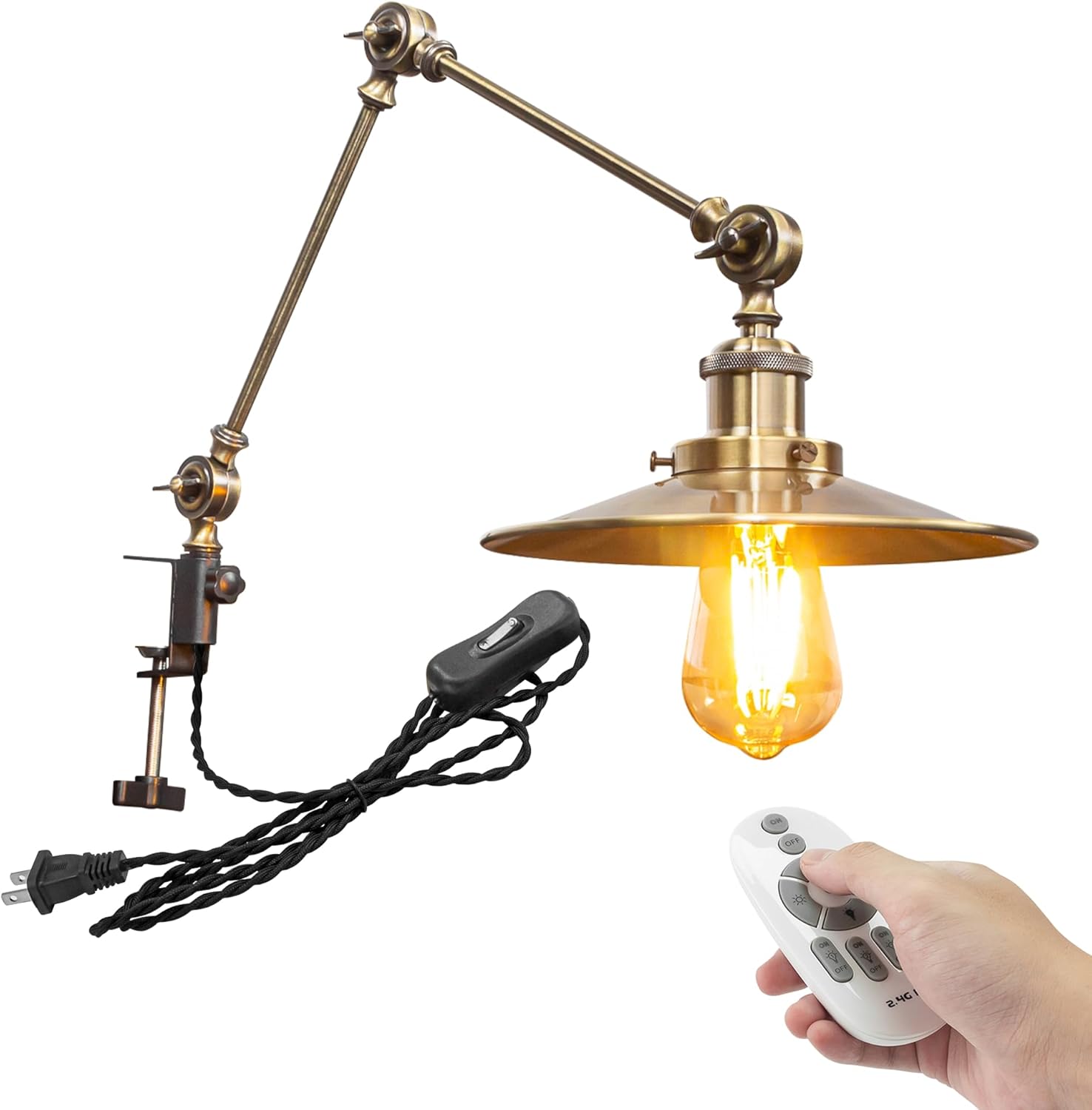 Kiven Dimmable Clip-on Desk Lamp, 1-Light Iron Modern Nightstand Lamps with Flexible Swing Arm, 8.2FT Plug in Cord, Decorative Clamp Lamp for Office Bedside Bookshelf Cabinet E26 Sokcet,Black