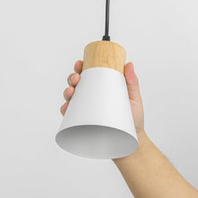 Load image into Gallery viewer, Adjusted Cable Track Lamp Wood Base Metal White Shade Modern Kitchen Pendant Lighting