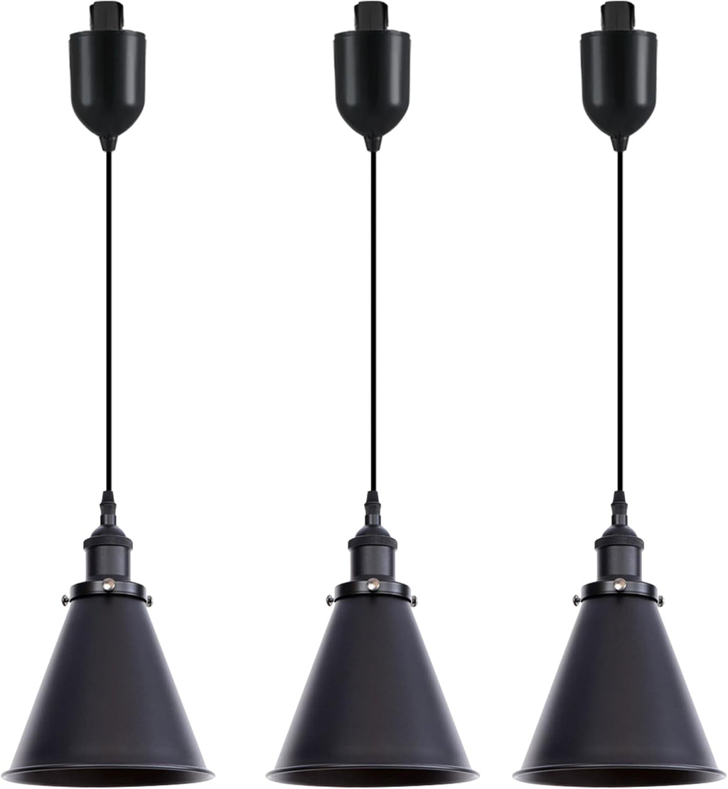 Kiven H-Type Track Lighting, 3-Light Modern Halo Track Pendant Light with Built-in Cable Wrapper Metal Lampshade, Dimmable H Track Light Pedant Adjustable Length for Bedroom Kitchen Shop, Silver Finish