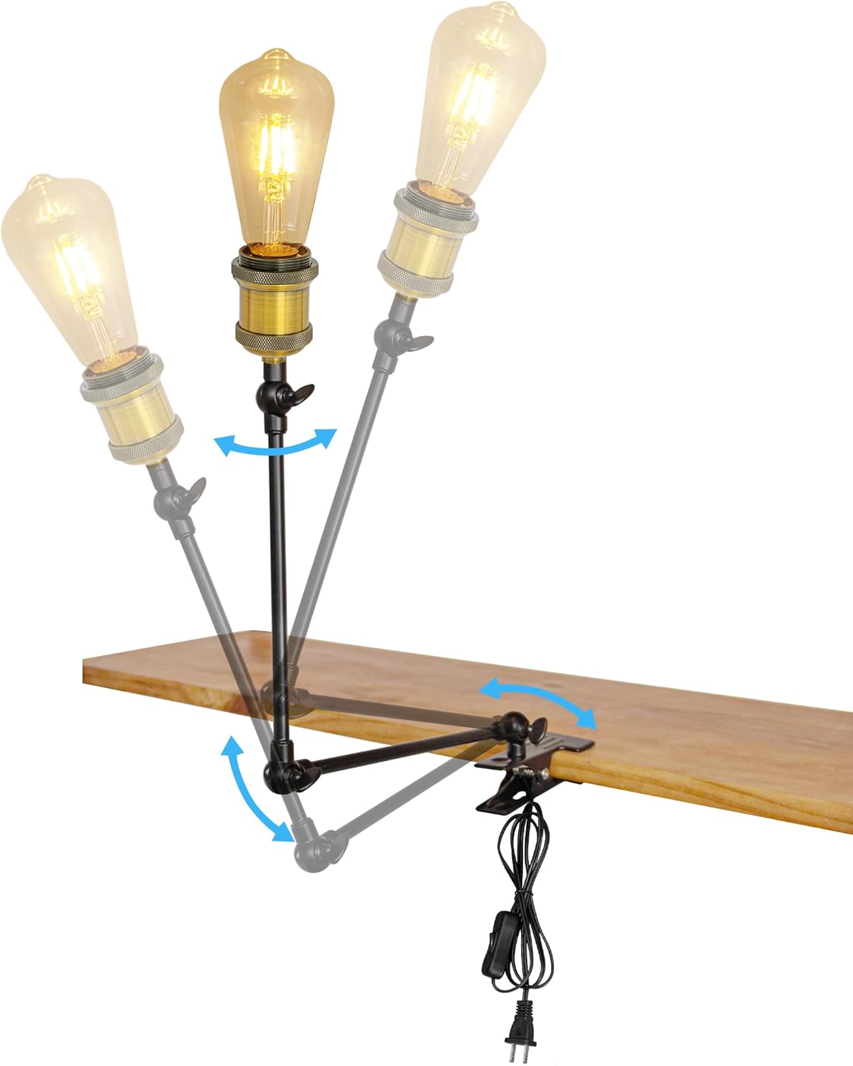 Kiven Plug-in Modern Clip-on Desk Lamp, 1-Light Nightstand Lamp with Flexible Arm, 8.2FT Plug in Cord, Decorative Clamp Lamp for Office Home Bookshelf Bedside Farmhouse Decor,Gold Finish