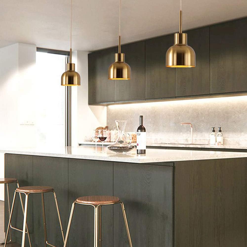 Kiven Brass Plating Industrial Pendant Light H-Type Track Light Pendants 5 ft Cord Iron Dome Track Light  Decorate for Pendant Lights for Kitchen 3-Lights Customizable