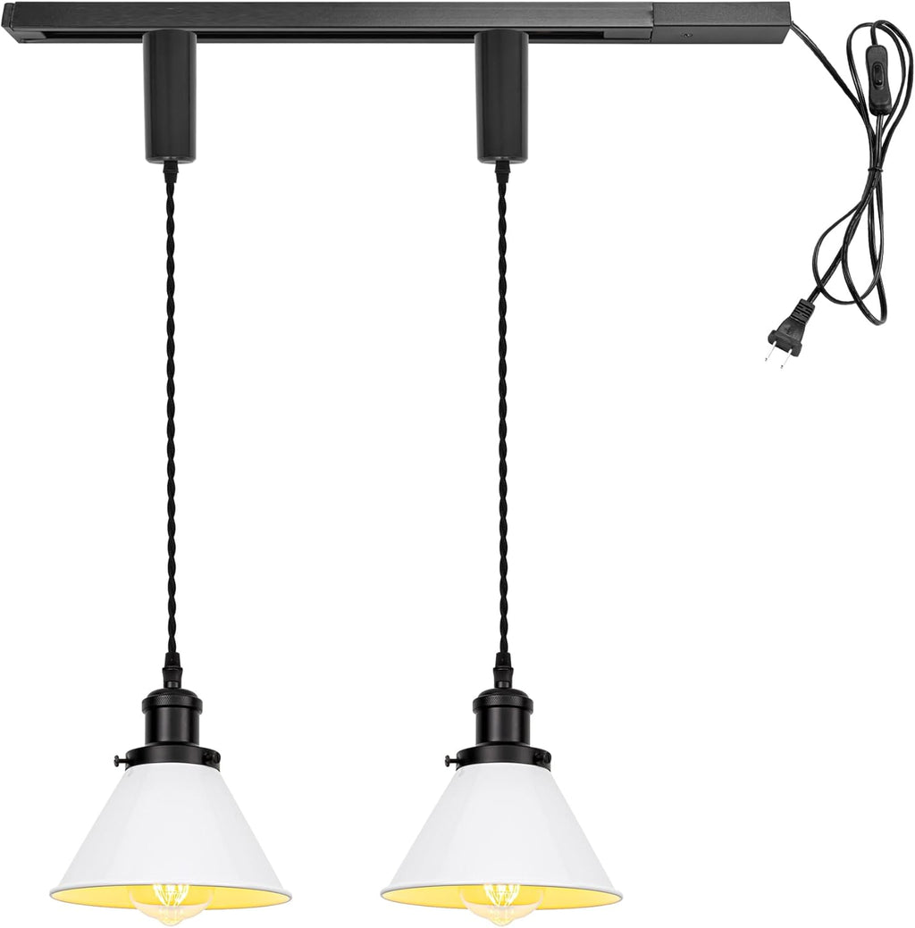 Pack of 3 Adjusted Wire Length H-Type Track Pendant Light 3.9 Ft Twisted Cord E26 Base Industrial Design Black Metal Pendant Light Fixture for Loft Aisle Bar(No Bulb & Track Lighting Rails)
