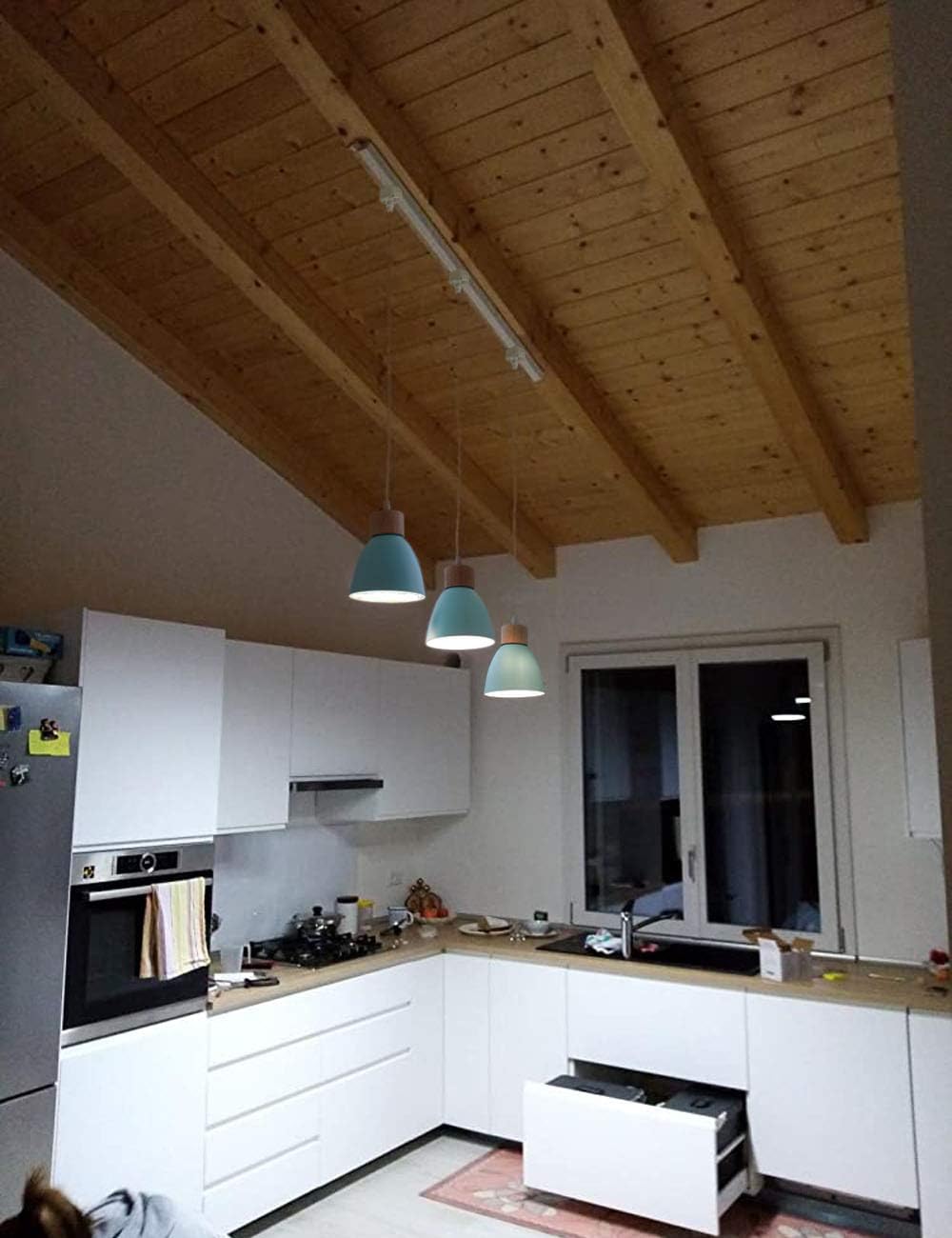 Kiven 3-Lights H-Type Track Pendant Lights, Dimmable Track Mount Pendant Lighting Fixtures White/Blue Macaron Aluminum Shade Adjustable Height (Bulb & Track Rail NOT included)