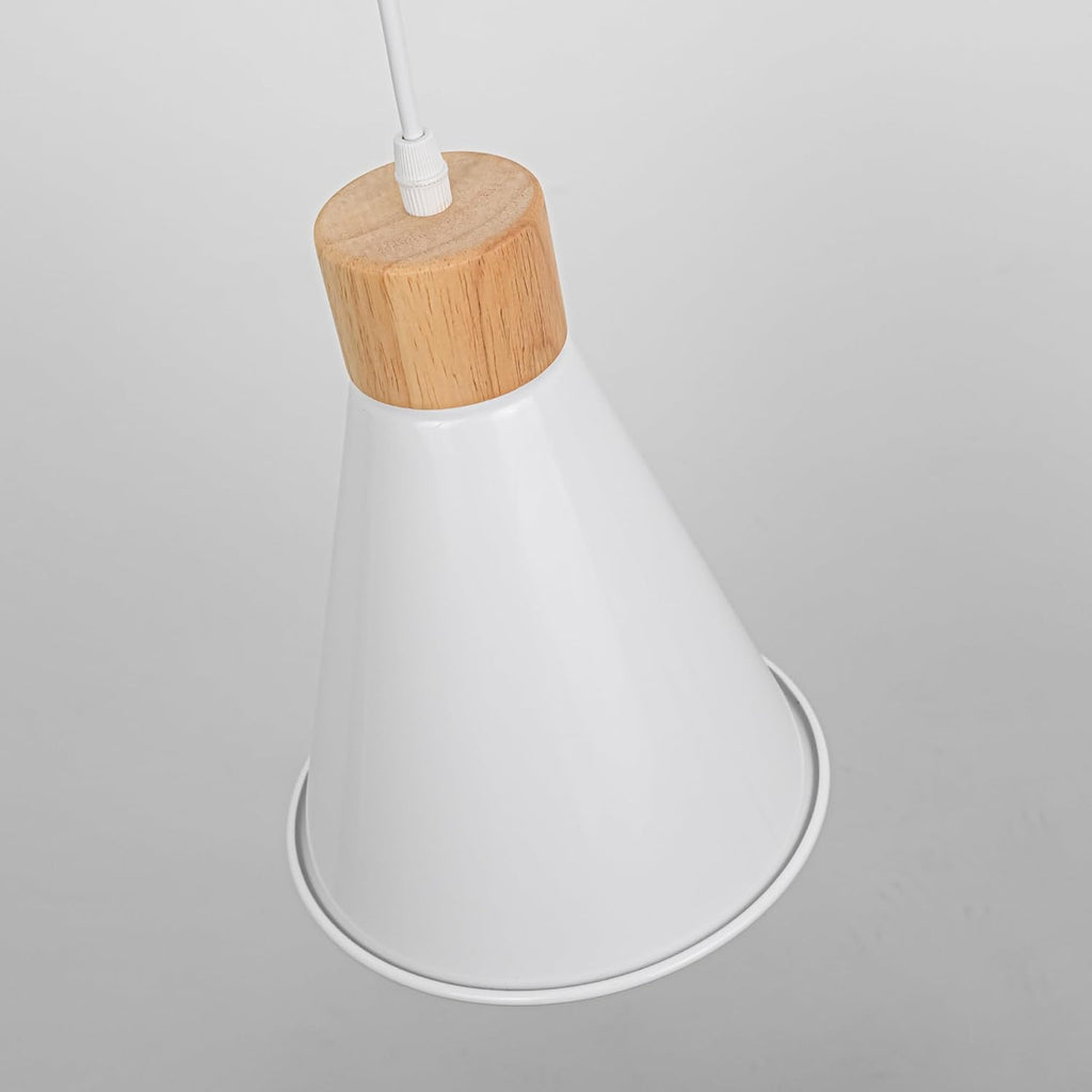White and wood track pendant light. Vintage design adjustable for home and plant growth.