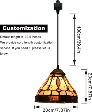 Kiven Baroque track pendant light with stained-glass shade, customizable cord. Ideal for kitchen or gallery.