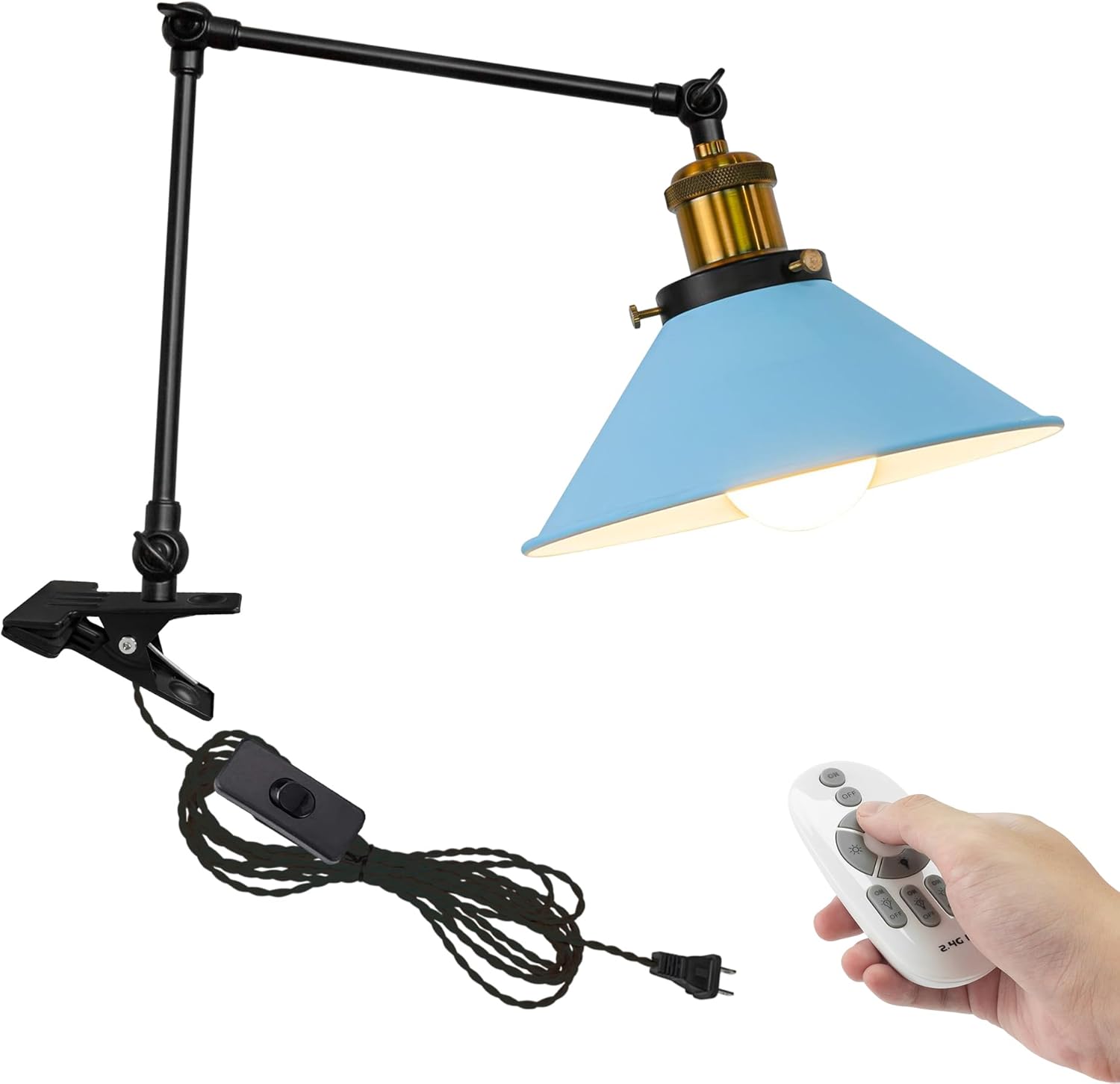 Kiven Plug-in Modern Clip-on Desk Lamp, 1-Light Nightstand Lamp with Flexible Arm, 8.2FT Plug in Cord, Decorative Clamp Lamp for Office Home Bookshelf Bedside Green Finish