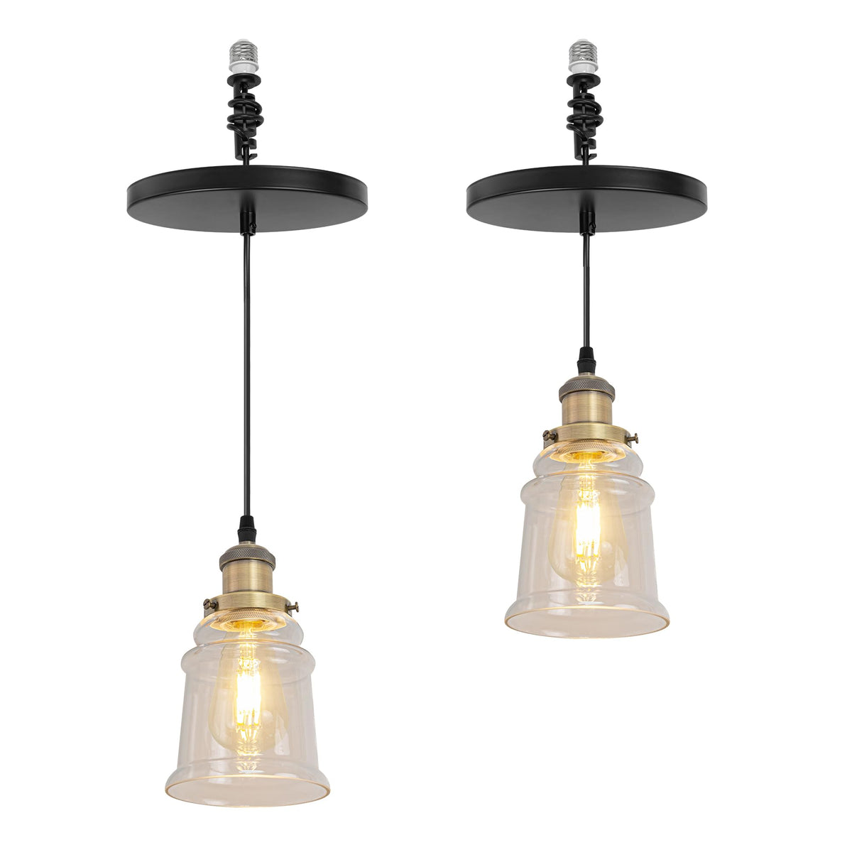 Kiven Instant Light Conversion Kit for 4/5/6inch Hole,Glass Farmhouse Lighting Recessed Can Light Conversion Kit to Pendant with E26 Screw-in Adapter for Kitchen Island Hallway Black TB0213