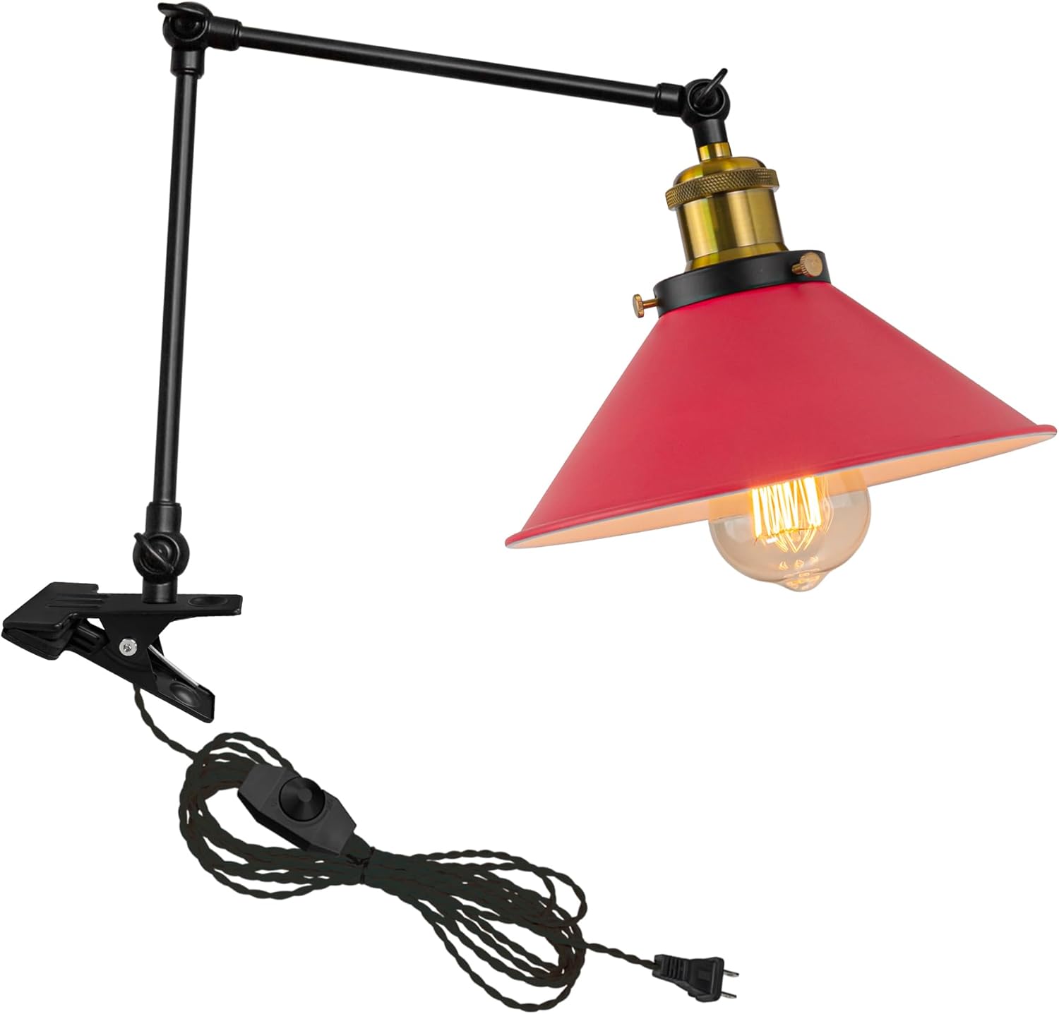Kiven Plug-in Modern Clip-on Desk Lamp, 1-Light Nightstand Lamp with Flexible Arm, 8.2FT Plug in Cord, Decorative Clamp Lamp for Office Home Bookshelf Bedside Green Finish