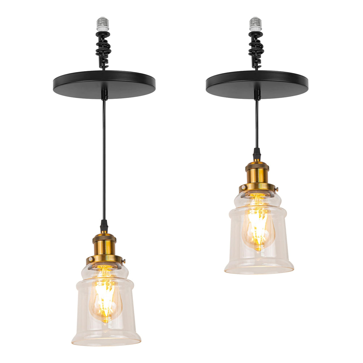Kiven Instant Light Conversion Kit for 4/5/6inch Hole,Glass Farmhouse Lighting Recessed Can Light Conversion Kit to Pendant with E26 Screw-in Adapter for Kitchen Island Hallway Black TB0213