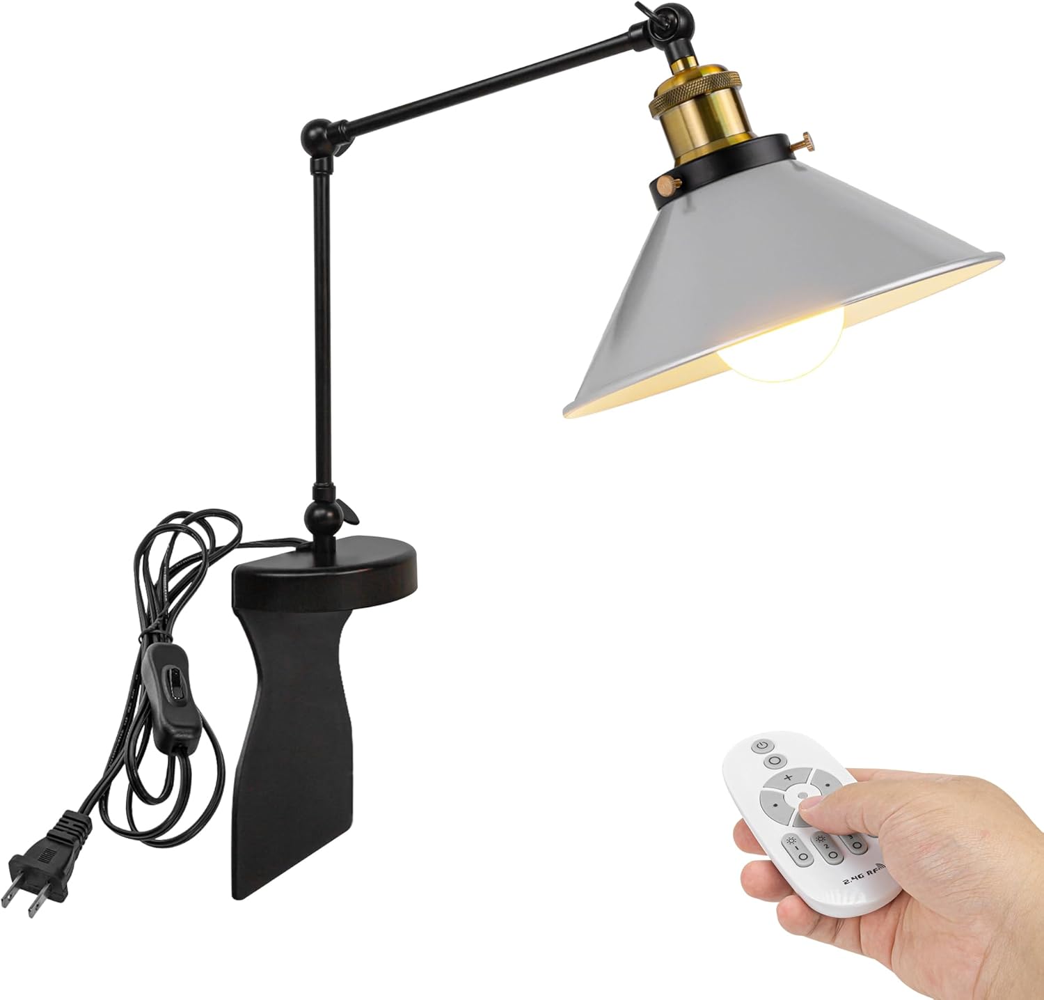 Kiven Headboard Reading Light, Dimmable LED Book Reading Lamp, Modern Nightstand Lamp with Adjustable Swing Arm, 8.2ft Cord, Remote Control for Reading Bedside Side Table Desk, Black