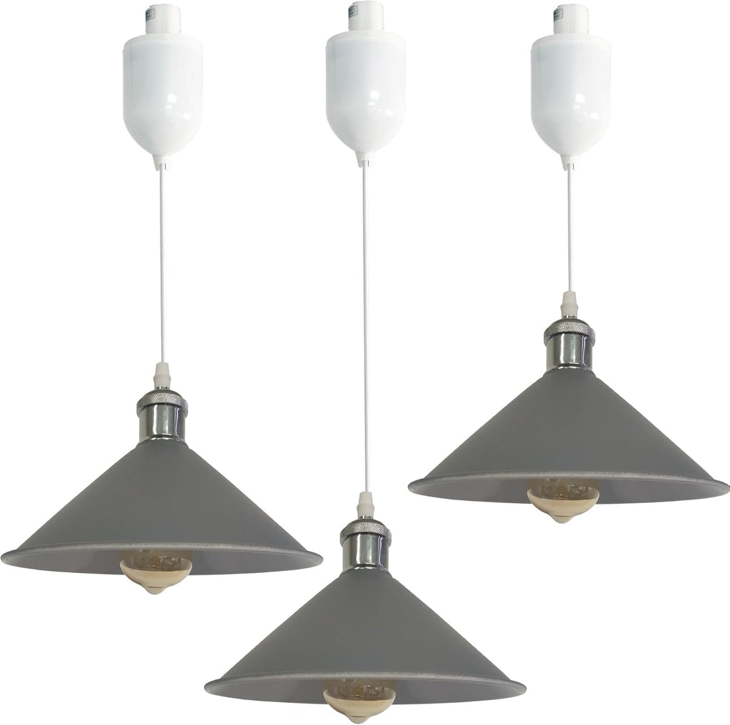 Adjustable Height H Track Mount Pendant Light Industrial Style Black Metal Instant on Auto Retract Track Mount Pendant Light Decorate for Kitchen Island Customizable (No bulbs & Track System)