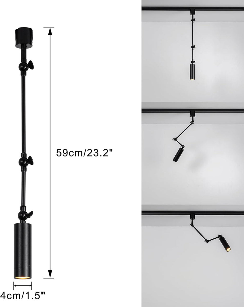 Kiven Remote Control LED H Track Lighting, Dimmable Spot Light with Adjustable Long Swing Arm, Modern Black Directional Spotlight for Accent, Gallery, and Home Decor