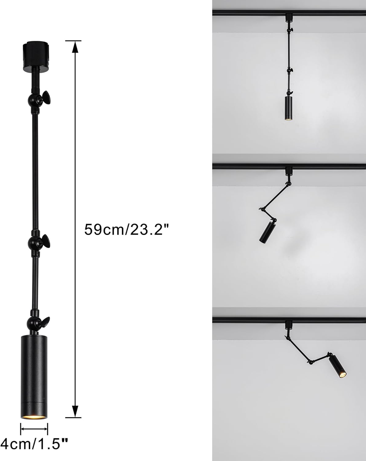 Kiven Remote Control LED H Track Lighting, Dimmable Spot Light with Adjustable Long Swing Arm, Modern Black Directional Spotlight for Accent, Gallery, and Home Decor