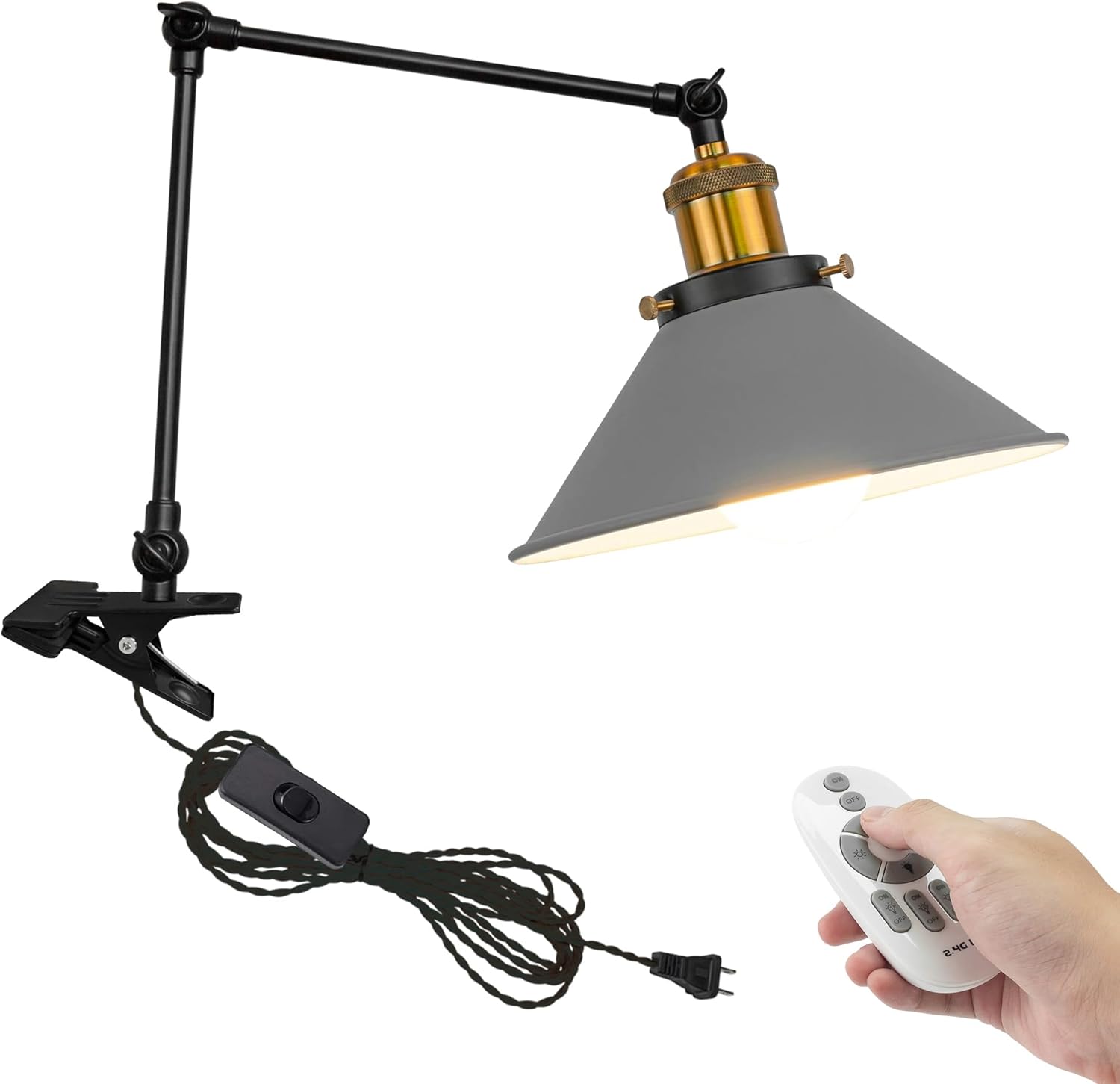 Kiven Plug-in Modern Clip-on Desk Lamp, 1-Light Nightstand Lamp with Flexible Arm, 8.2FT Plug in Cord, Decorative Clamp Lamp for Office Home Bookshelf Bedside Green Finish