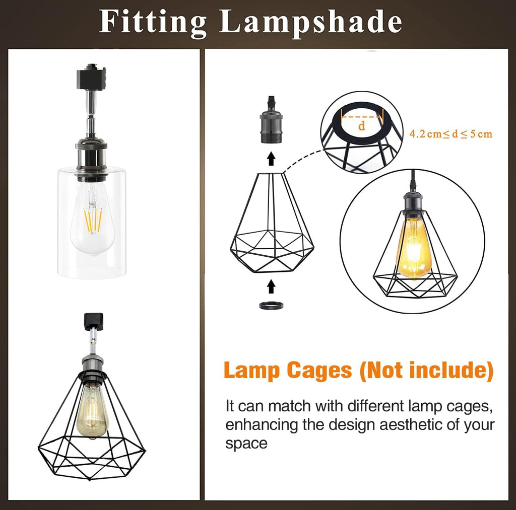 Kiven retro track light lampshade fitting, compatible lamp cages. Vintage style, size 4.2-5cm. Enhance your design.