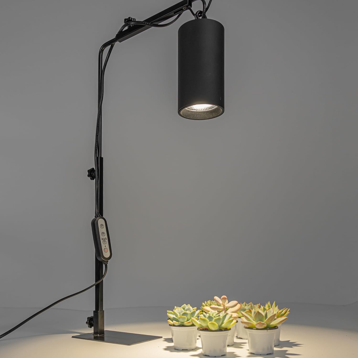 Black Adjustable Plant Grow Light for Indoor Plants. 7W 4000K natural light, with timer and adjustable height.