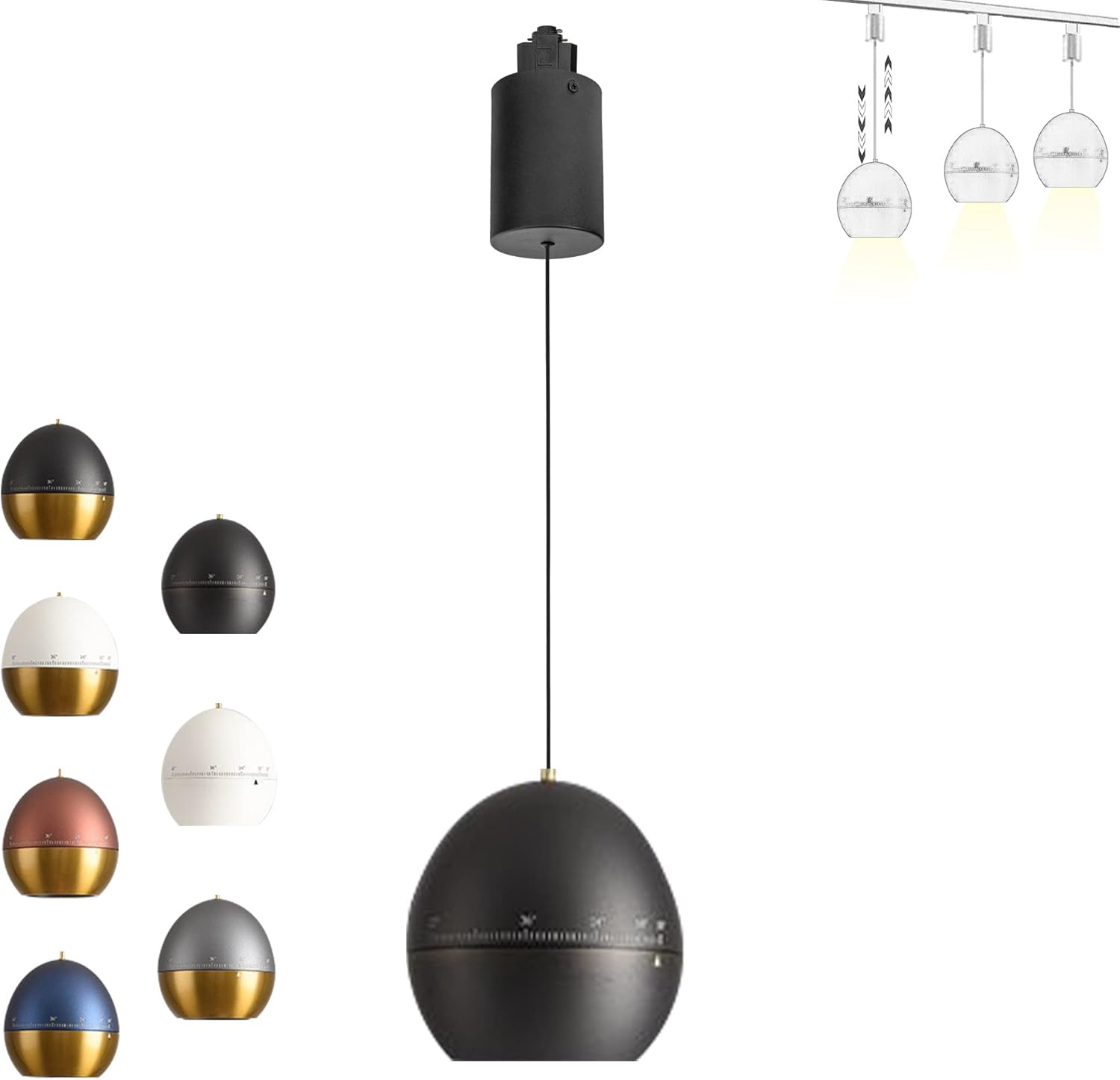 Kiven 7W Zoomable Track Pendant Light H-Type Retractable Lift Droplight with Aluminum Globe Shade Focusable Spotlight Indoor Island Light Adjustable Length Lamp for Decor,Black - 3 Pack