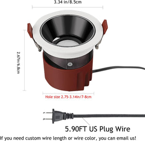 Kiven LED 5W Plug-in Downlight with 5.90FT US Plug Wire, Dimensions Included