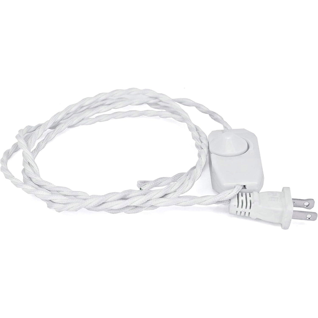 Kiven 8.2ft Twisted Rayon Cloth Covered Cord Set with Dimmer Switch Installed,White