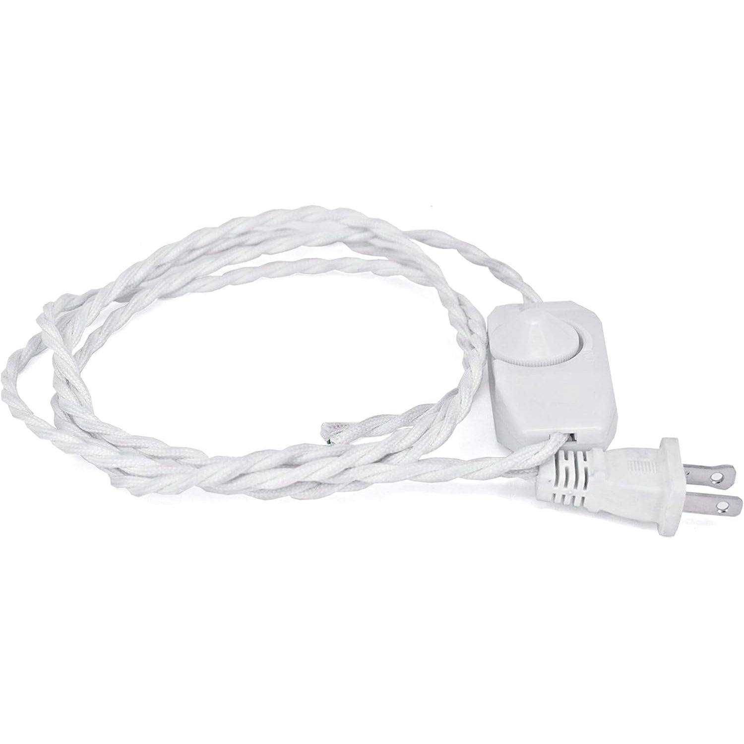 Kiven 8.2ft Twisted Rayon Cloth Covered Cord Set with Dimmer Switch Installed,White