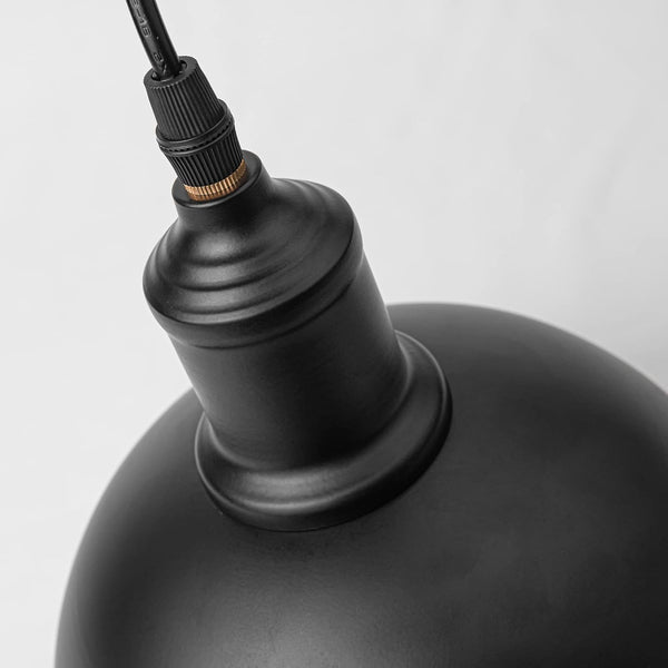 Black iron shade track pendant light detail, modern farmhouse style, customizable for kitchen island. E26 socket, dimmable.