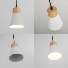 Load image into Gallery viewer, Adjusted Cable Track Lamp Wood Base Metal White Shade Modern Kitchen Pendant Lighting