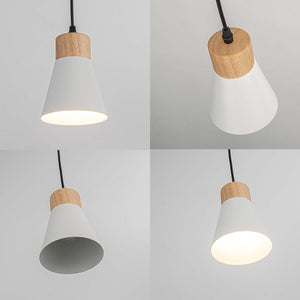 Adjusted Cable Track Lamp Wood Base Metal White Shade Modern Kitchen Pendant Lighting