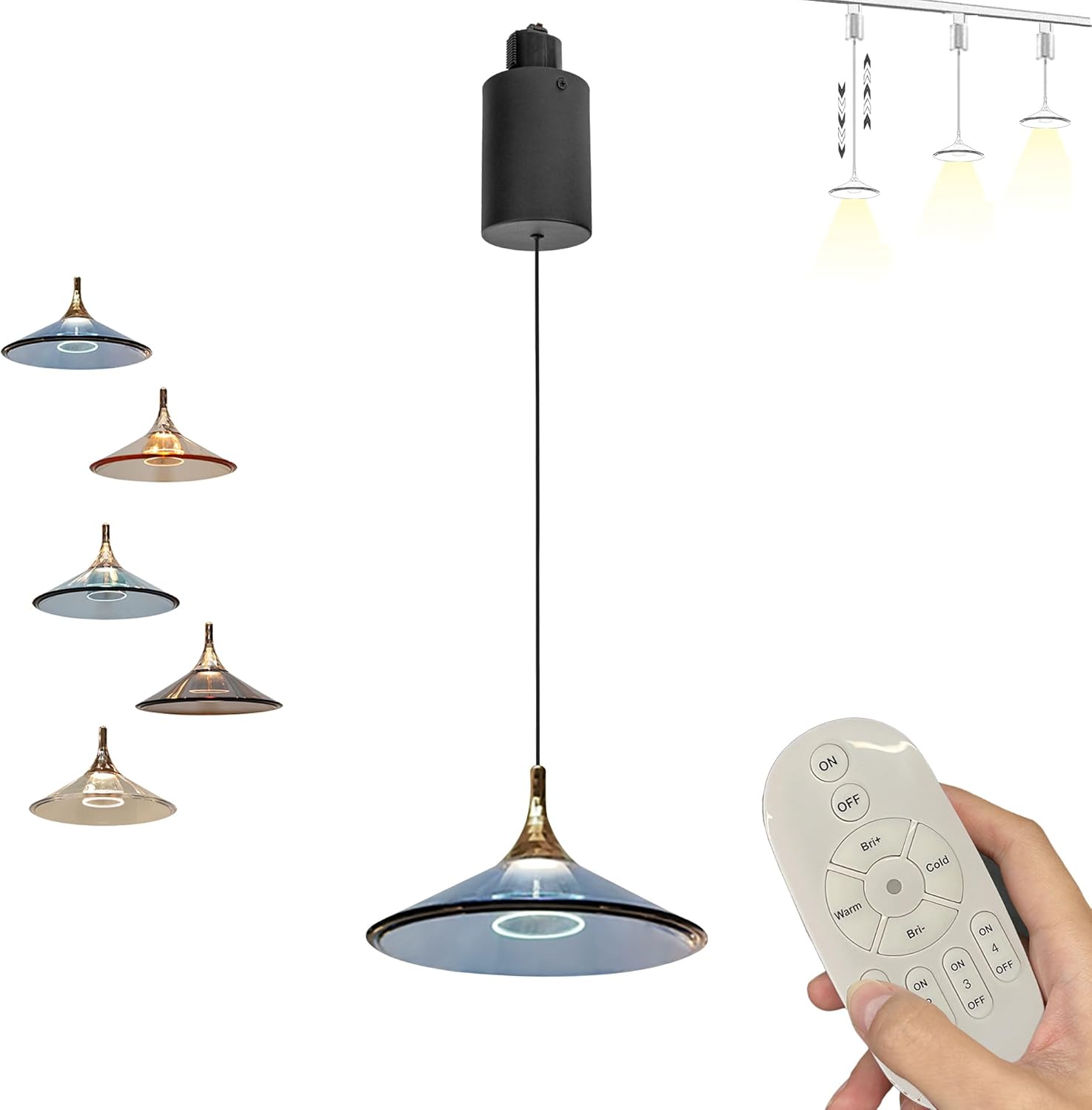 Adjustable Height Track Pendant Lightings H-Type Retractable Lift Light by Remote Control with Stepless Dimming - Indoor Island Light - Acrylic Cover, Sky Blue